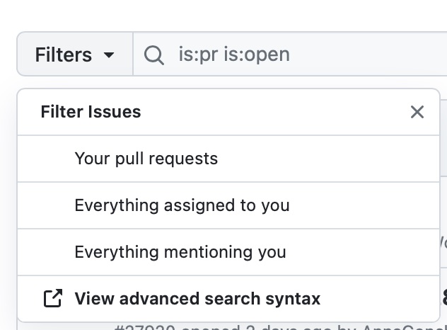 GitHub PR filters