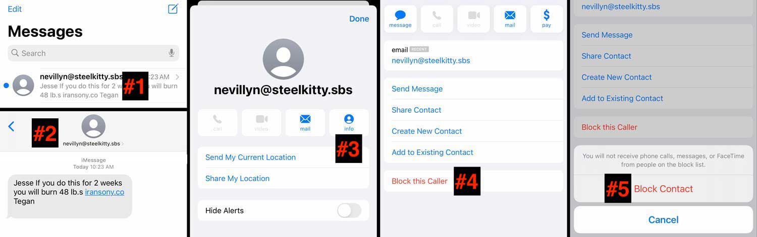 Steps to block an iMessage sender