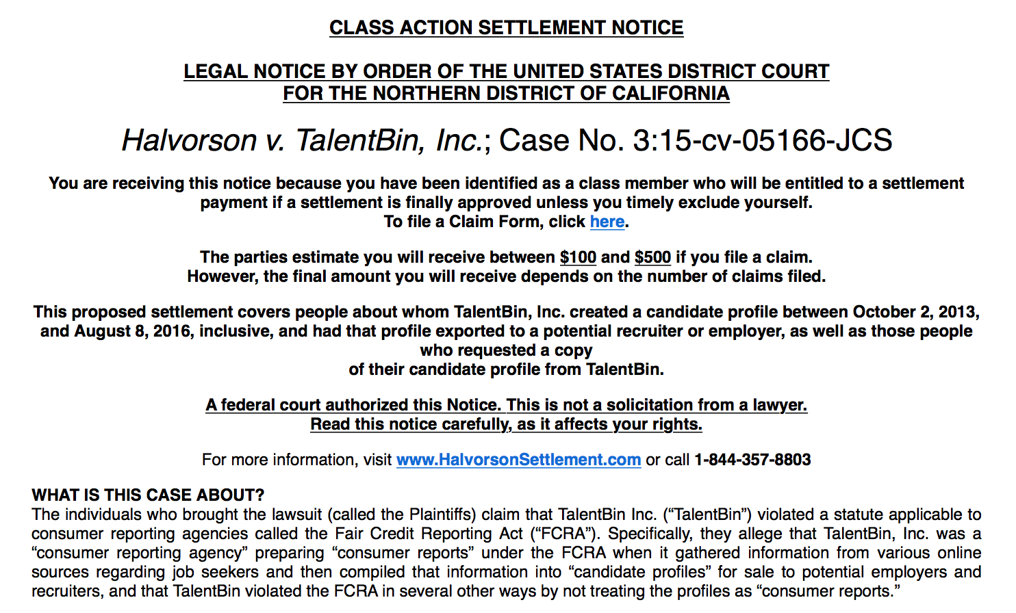TalentBin class action lawsuit
