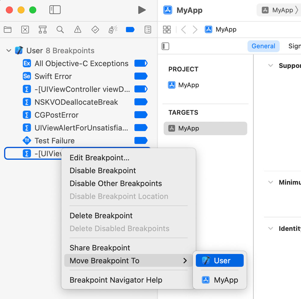 User Breakpoints in Xcode