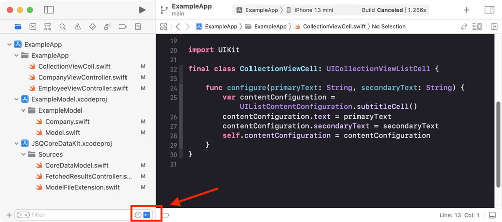 Xcode: filter sidebar to show modified files only