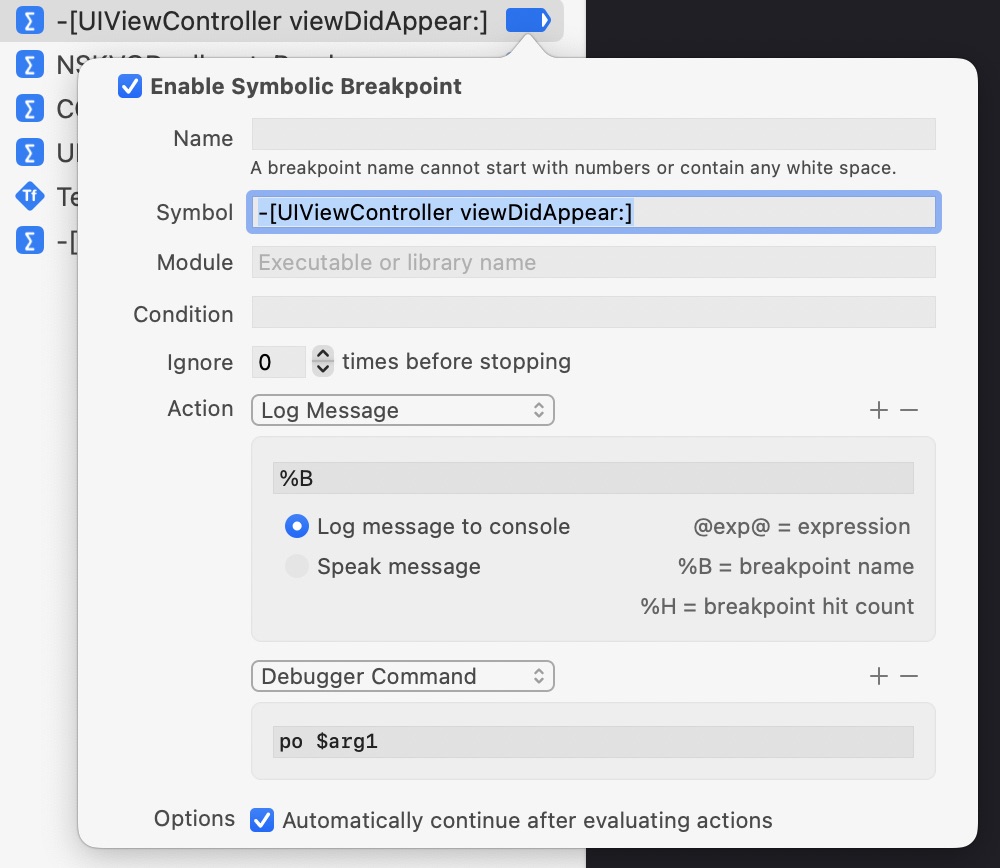 Xcode breakpoint for viewDidAppear Xcode breakpoint for viewDidAppear