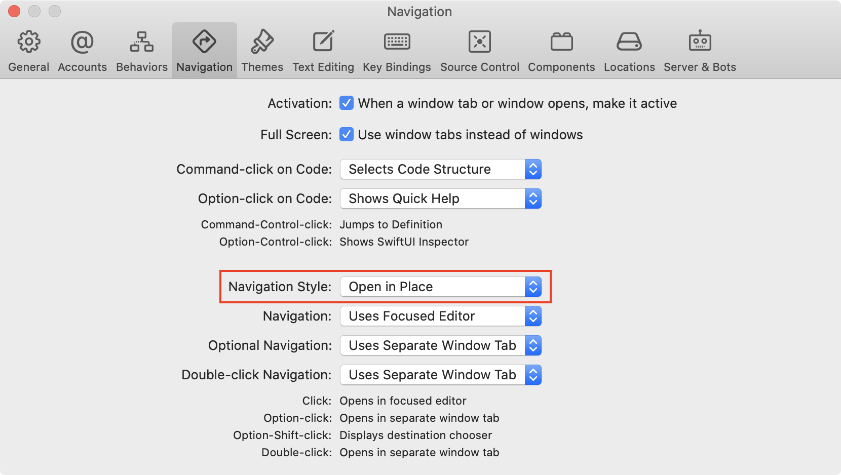 Xcode 12 betas 3 settings to disable tabs-in-tabs behavior