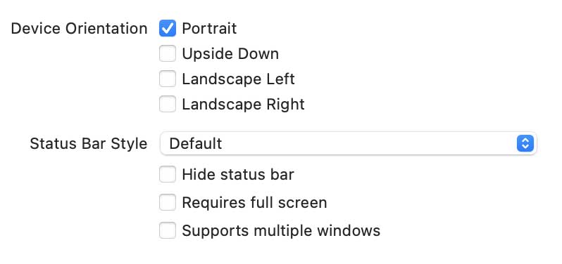 Xcode project device orientation options